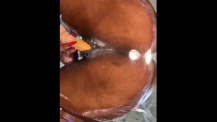 Curly Milky Wet Cunt on a Oily Chair Slipping and Sliding in Plastic Dick 