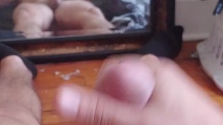 Solo Male cock stroking with me ass in the mirror & thick cumshot