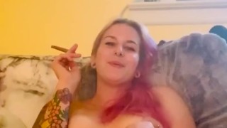 cute slut smokes blunt & fingers wet pussy 