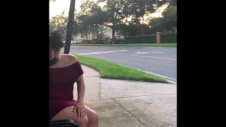 Ebony caught Flashing and Masturbating at public bus stop!!