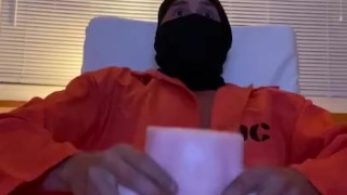 Masked Prisoner breaks into a house and fucks a fleshlight. Moans and cums inside it!