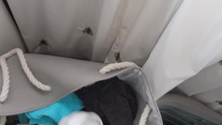 White dirty panties from laundry smell like bitter sweet