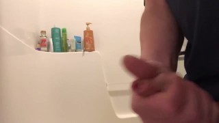 Big Uncut Cock Masturbation Jerks Off Shaking Orgasm Big Load in Bathroom