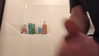 Big Uncut Cock Masturbation Jerks Off Shaking Orgasm Big Load in Bathroom