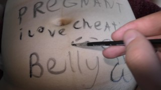 Wife slowly covered in dirty and lewd body writings!