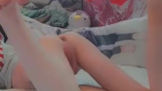 Twink Boy pussy and feet in bed
