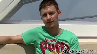 Twink loves wanking solo on a boat far from shore