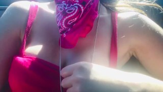 Flashing boobs and pussy on an Uber drive