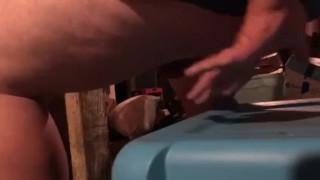 Taking huge dildo in ass