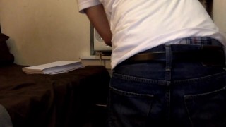 Office Assistant Sagging Pants and Dick Slip at Work