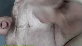 Beefy tattooed chubby bear close up jerking off self cum