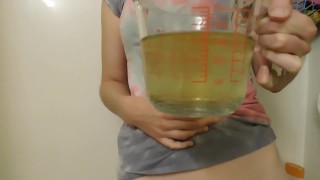 REQUESTED! Pissing in a measuring cup sooo full!