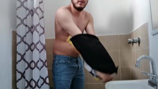 Latino Boy masturbating at the shower with great CUMSHOT at ending