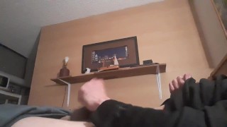 Me stroking semi hard cock and cum