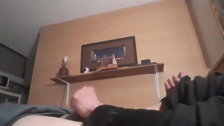 Me stroking semi hard cock and cum