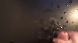 Me jerking semi hard cock and cum