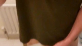 Playing with my tiny soft cock  up in the bathroom 