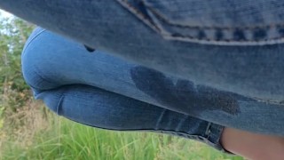 Wetting jeans outside