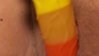 I shove a dry dildo in my boi pussy