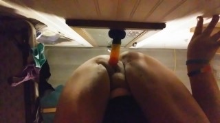 Stretching my tight boi pussy with rainbow dick