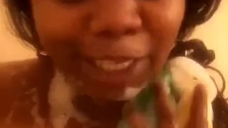 Black slut soloing for dick