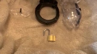 TENS cock cage to imprison Her cock
