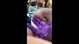 High Heeled Masked Nurse Milking Her Heavy Tits