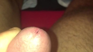 Hairy bear moans with lots of precum as he jerks himself off while sweating