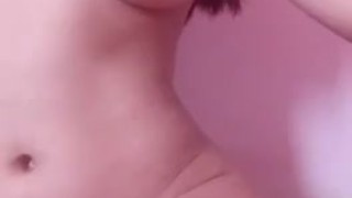 Perfect body asian teen stripping and rubbing hairy pussy from behind
