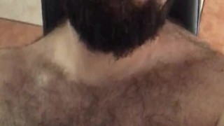 After workout, Italian bear touches his hairy body by stimulating his nipples before jerkoff
