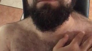 After workout, Italian bear touches his hairy body by stimulating his nipples before jerkoff