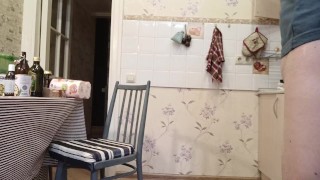 Work in the kitchen with a toy and happy ending!