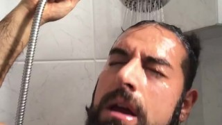 Horny italian hairy bear wants to fuck in the shower