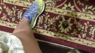 Pissing on break room carpet (door open)