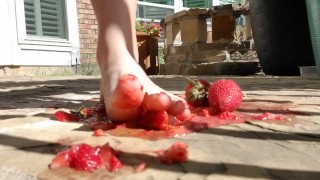 Young half Japanese teen tramples fruit 