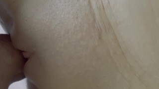 Slutty British MILF sucks cock and get deep creampie! Super close up