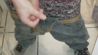 Huge white cock blasts mirror with huge load