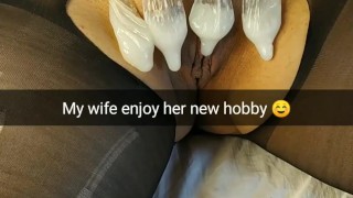 My wife lies after hard gangbang surround with used condoms full of cum! [Cuckold. Snapchat]