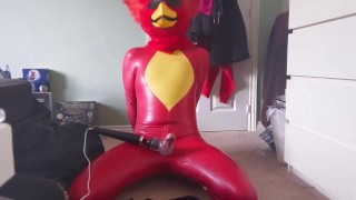 Rubber Bird Blindfolded, Milked and Overstimulated