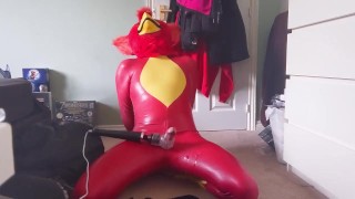 Rubber Bird Blindfolded, Milked and Overstimulated