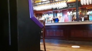Teasing Latina in Loose Shorts Flashing BOOBS  and PUSSY in a Restaurant