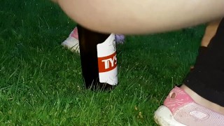pissing and fucking a bottle in the park