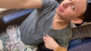 Twink Daniel Hausser jerks HUGE UNCUT COCK on TRAIN
