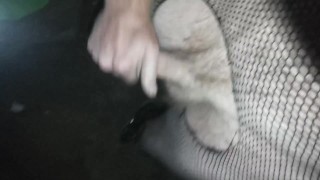 Crossdresser under bridge blows a load of cum