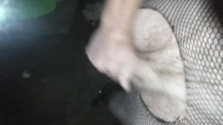 Crossdresser under bridge blows a load of cum