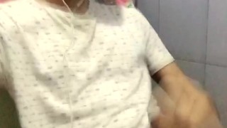 Young Asian Inked Boy Jerking Off and Cumming Inside the Toilet