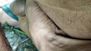 Indian big dick masturbation sitting in the garden