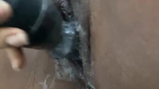 Early morning creamy pussy play with wand 