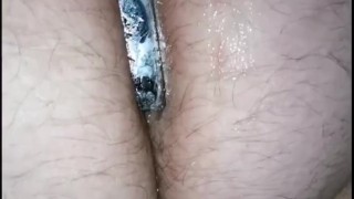Mistress Super Glues butt plug into slaves ass hole! 