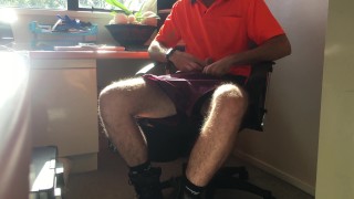 Tradie wanks in the site office
